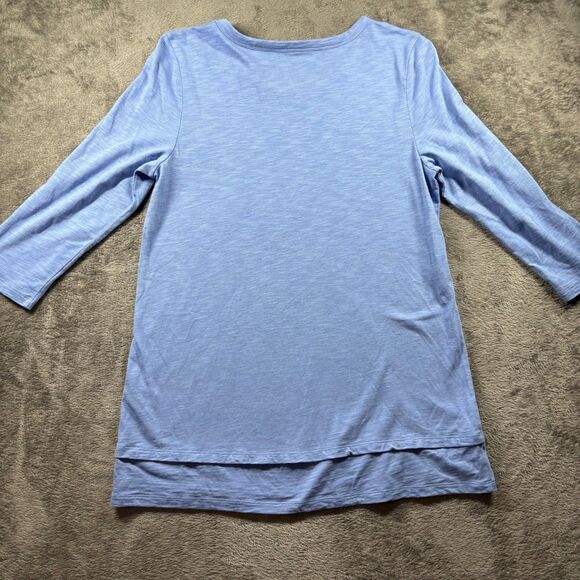 Soft Surroundings Women Stepped Hem Scoop Neck Top Light Blue Medium C217 - Picture 3 of 9